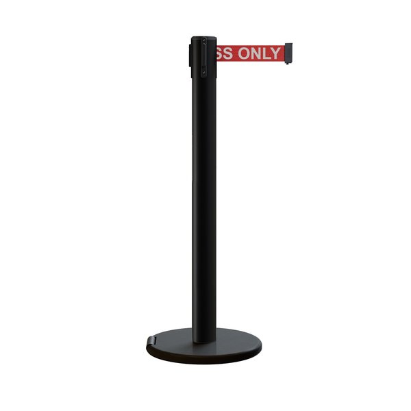 Montour Line Retractable Belt Stanchion, Roller Base, 3ft Black Post  14ft. R.Auth ME650-BK-AUTHRW-140